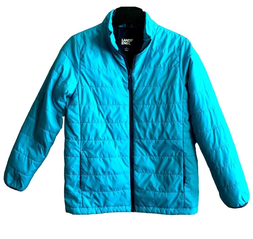 Lands End Youth Boys Teal Mock Neck Puffer Jacket Youth L 14 14H-16H